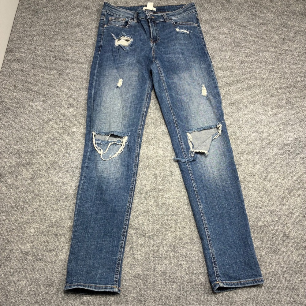 H&M Conscious Women's Skinny Jeans US 4 Blue Distressed Ripped High Rise